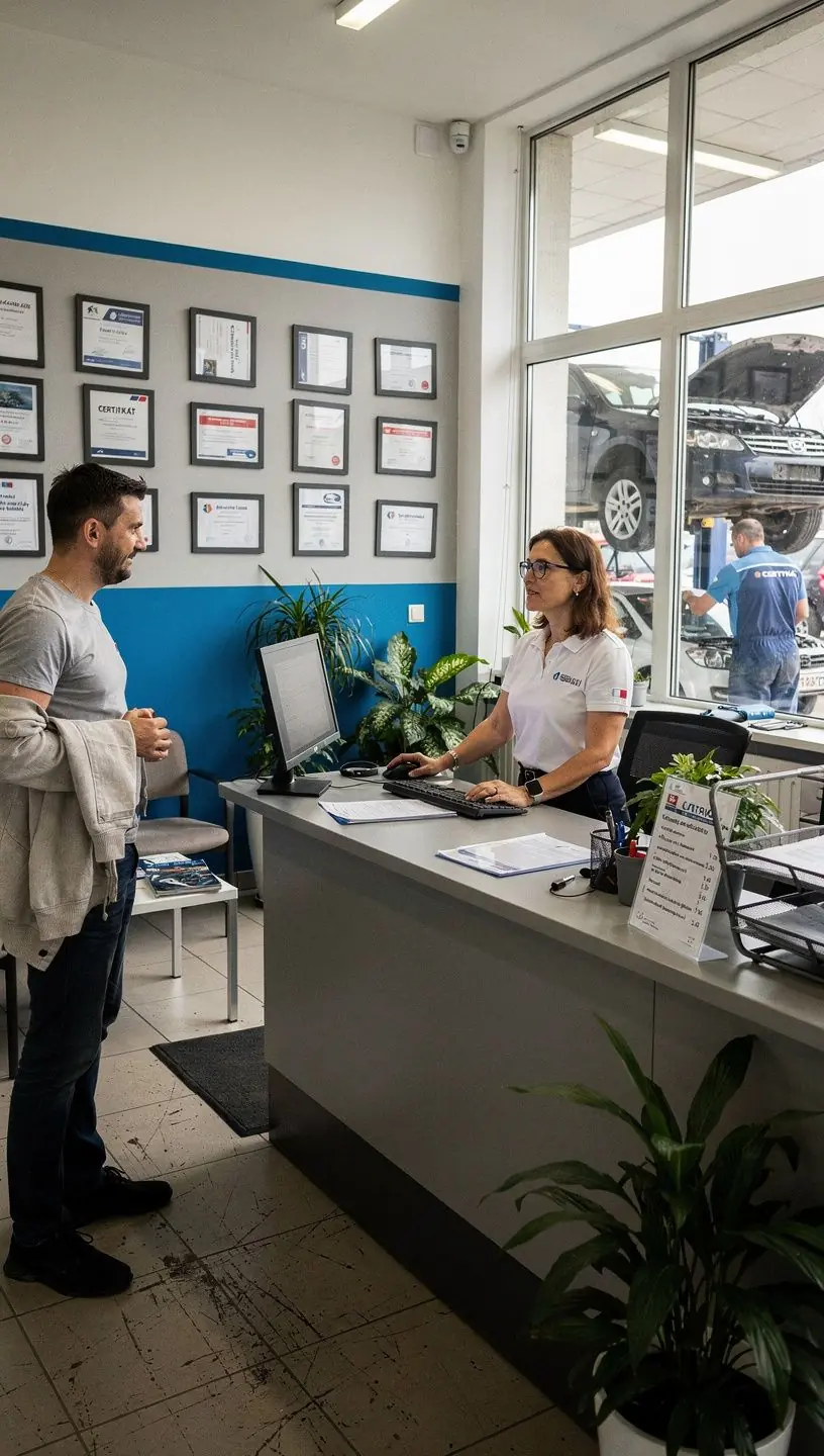 Profesionálny servisný technik vysvetľuje zákazníkovi výsledky kontroly klimatizácie.